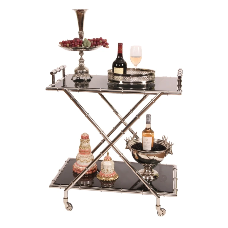 Serveer trolley - glas & staal - zilver - 88 cm