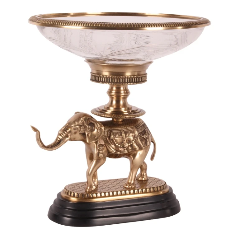 Sierschaal olifant - messing en glas - 40 cm