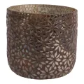 Waxinelichthouder mozaïek bloem - bruin - glas - 17 cm