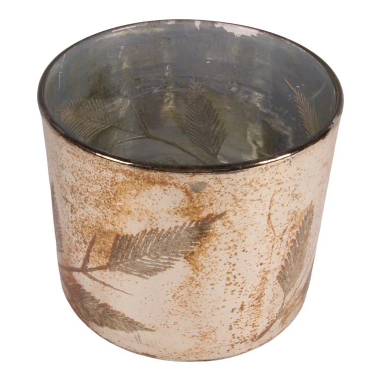 Waxinelichthouder bladeren - zilver - glas - 18 cm - 1 stuk