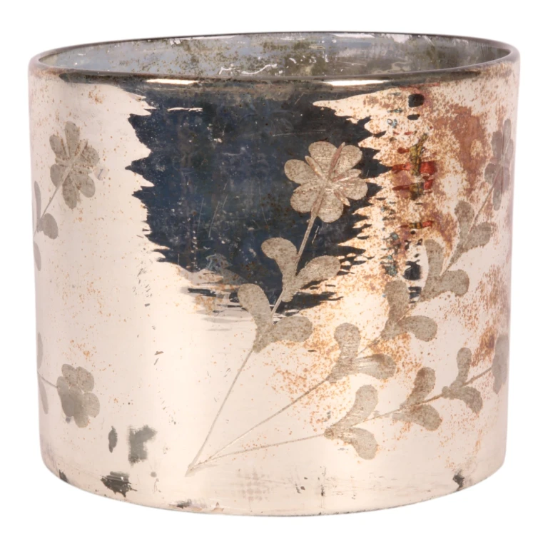 Waxinelichthouder Bloemen - goud - glas - 18 cm