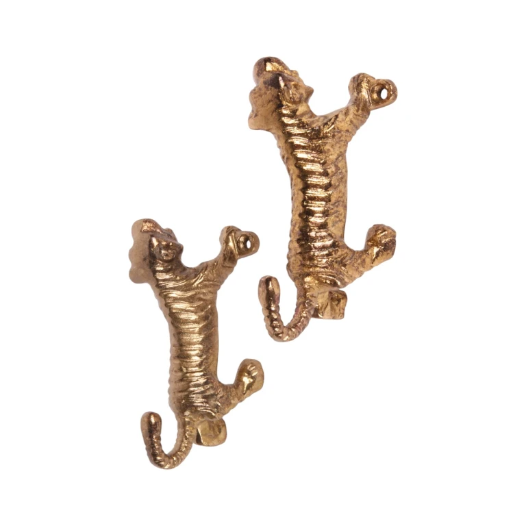 Wandhaak tijger - 12 cm - goud - aluminium