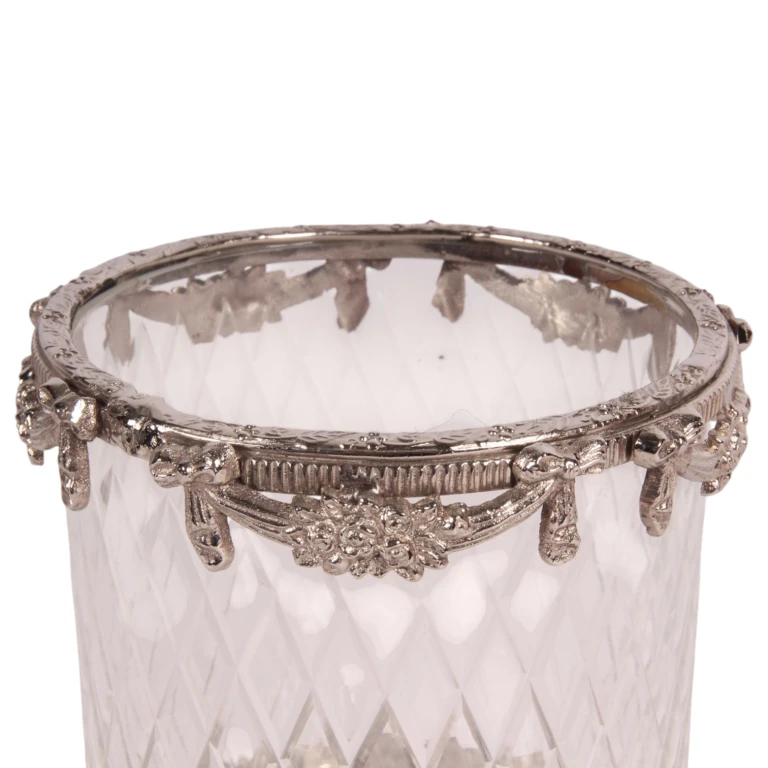 Waxinelichthouder - zilver - messing en glas - 17 cm
