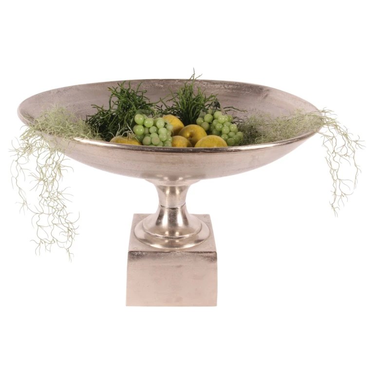 Ronde sierschaal op voet - zilver - 72 cm - 1 stuk