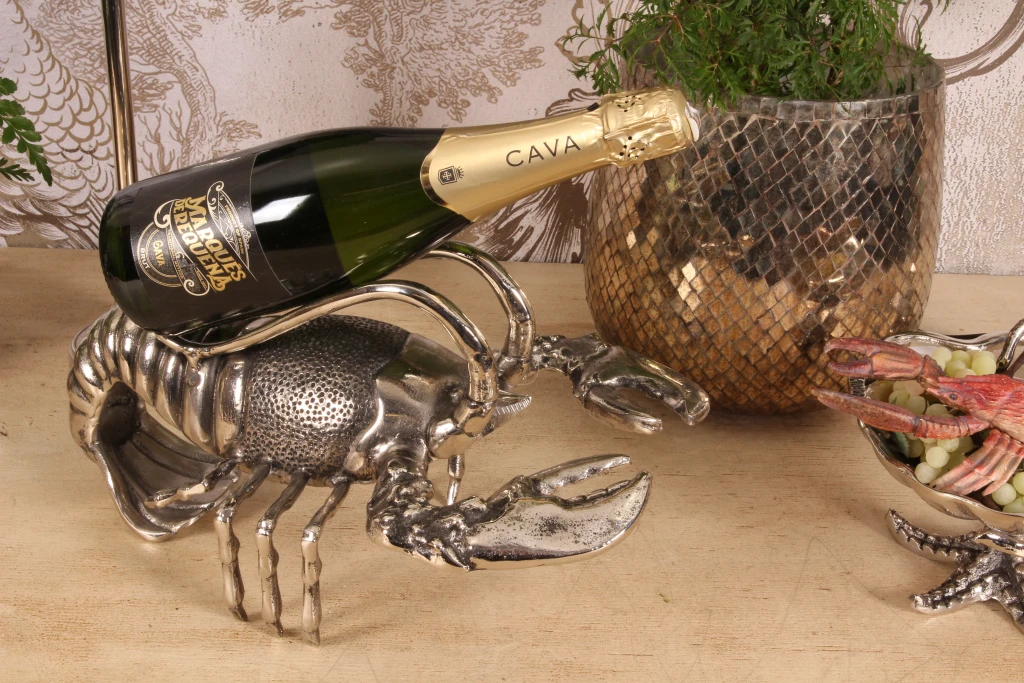 Flessenhouder kreeft - zilver - aluminium - 41 cm - 1 stuk
