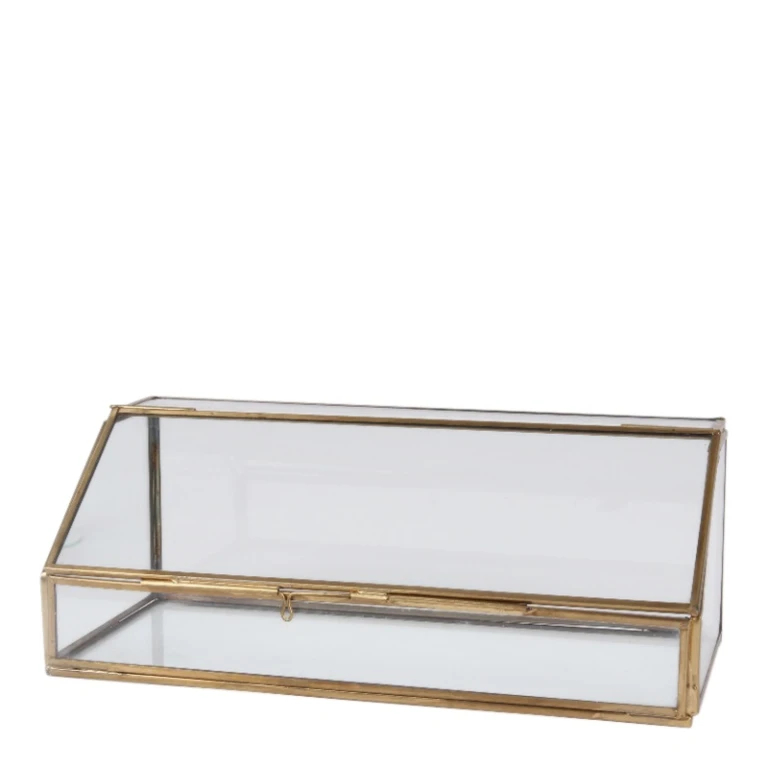 Displaybox - goud - koper en glas - 30 x 12 cm - 1 stuk