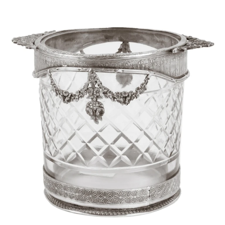 Flessenhouder - zilver - 15 cm - messing en glas