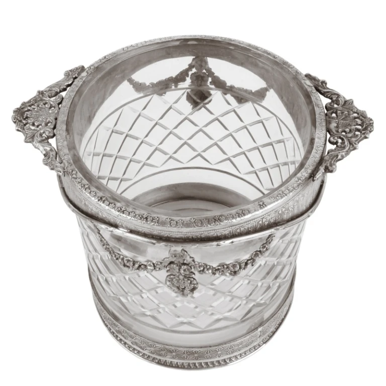 Flessenhouder - zilver - 15 cm - messing en glas