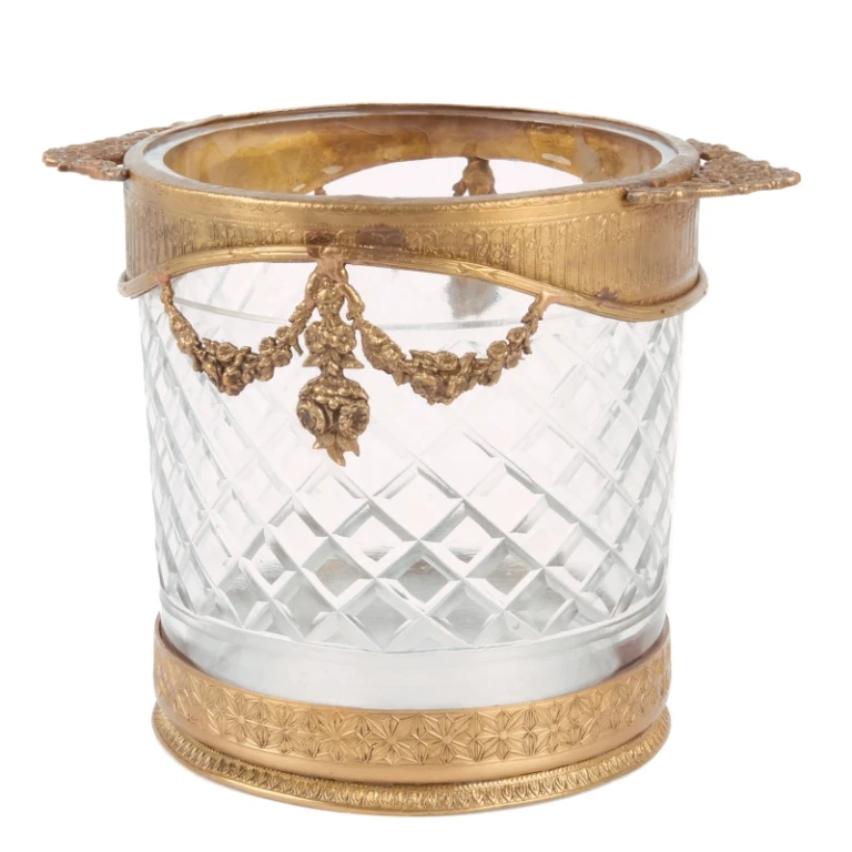 Flessenhouder - goud - 15 cm - messing en glas