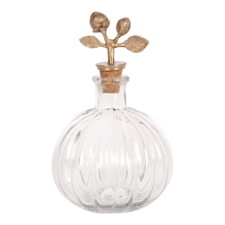 Decoratieve fles met stopper - 19 cm - geel - messing en glas