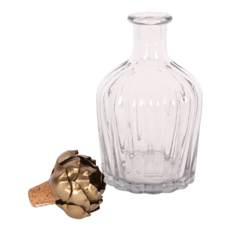 Decoratief flesje met rozenstopper - 20 cm - goud - hout