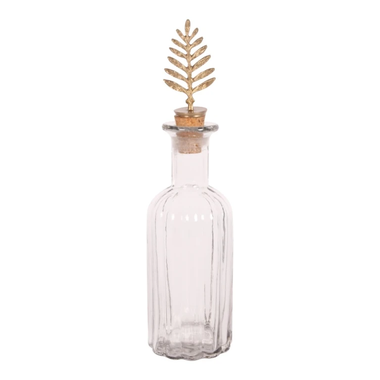 Decoratieve fles met stopper - 25 cm - goud - messing en glas