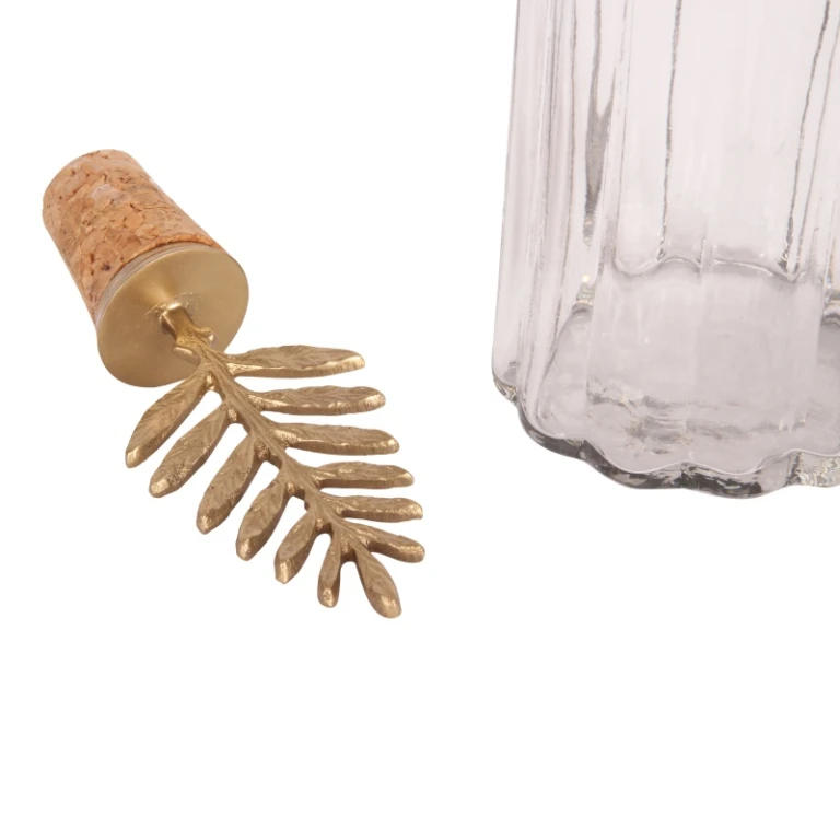 Decoratieve fles met stopper - 25 cm - goud - messing en glas