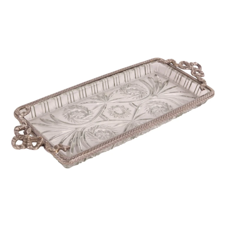 Dienblad messing en glas - zilver - 33 x 16 cm