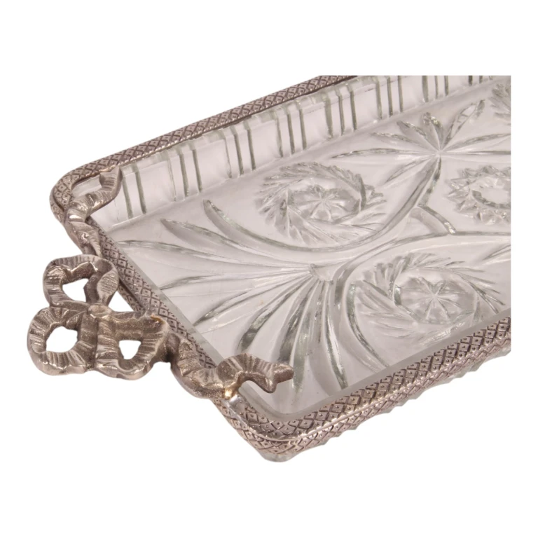 Dienblad messing en glas - zilver - 33 x 16 cm