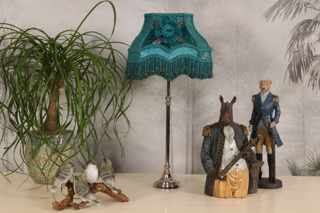 Lampenkap Victorian rechthoek - 22 cm - petrol - stof